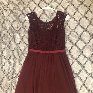 Maroon lace cut back bridesmaid dress